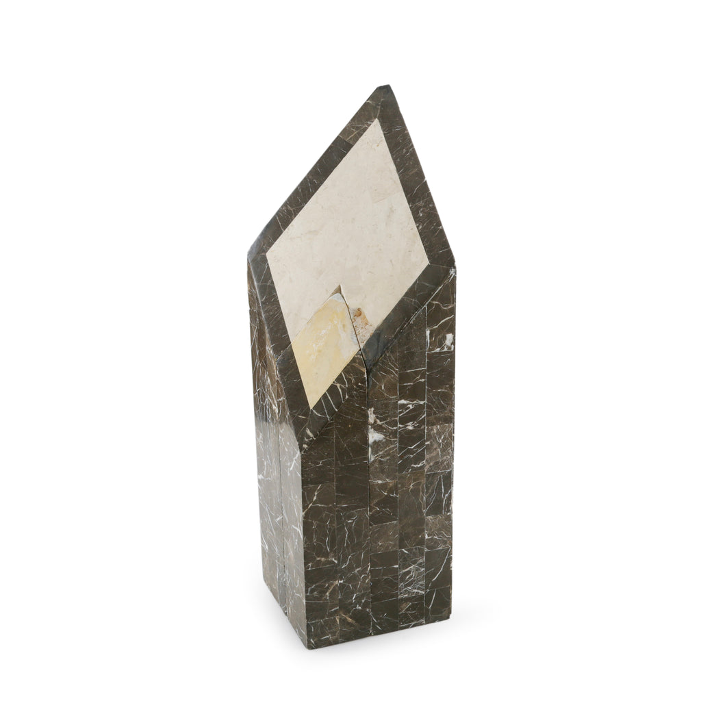 Brown and Cream Marble Geometric Angular Sculpture