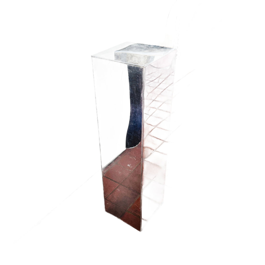 Tall Silver Mirrored Glass Pedestal