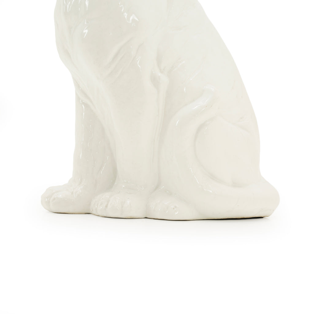Glossy White Ceramic Roaring Tiger Statue