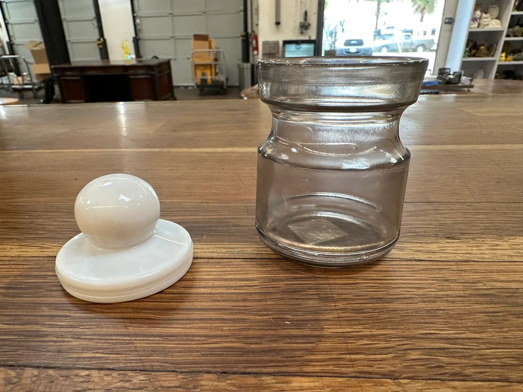 Ribbed Glass Jar with White Milk Glass Stopper