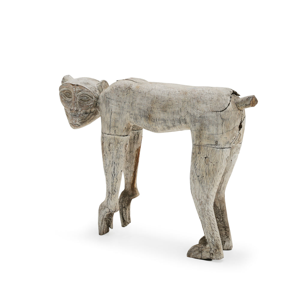 Distressed Carved Wood Monkey Sculpture
