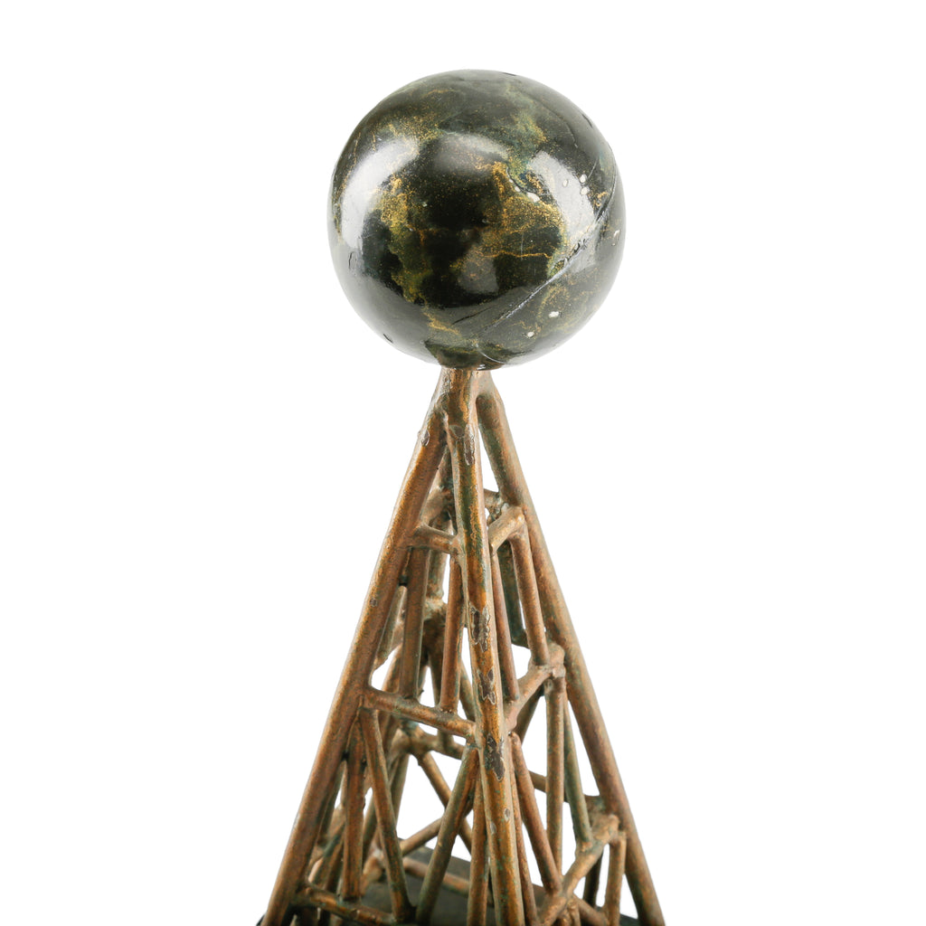 Distressed Copper-Toned Metal Tower Sculpture