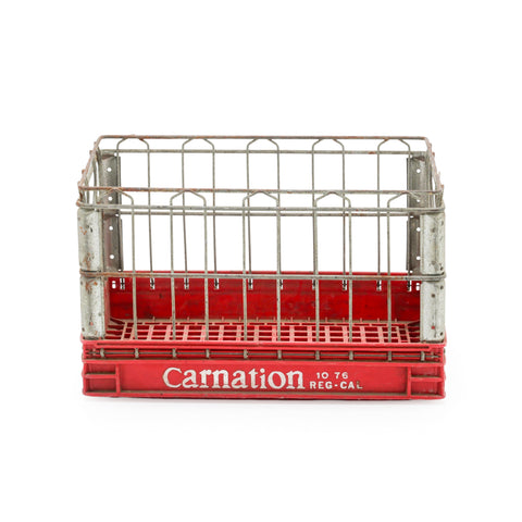 Red Plastic and Metal Milk Crate