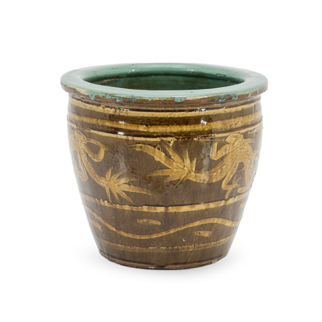 Glazed Planter with Dragon & Bamboo Motif