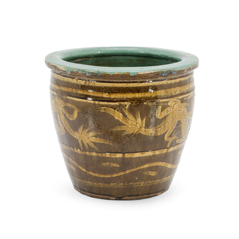 Glazed Planter with Dragon & Bamboo Motif