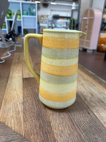 Tall Multi-Color Striped Ceramic Pitcher