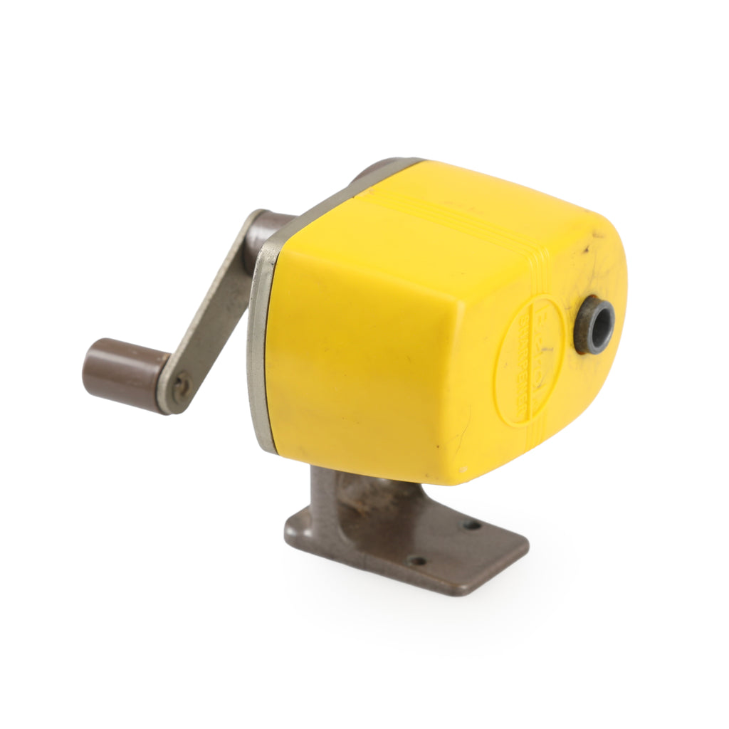 Yellow Plastic and Gray Metal Crank Pencil Sharpener