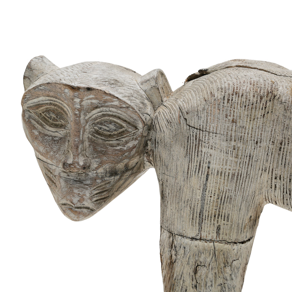 Distressed Carved Wood Monkey Sculpture