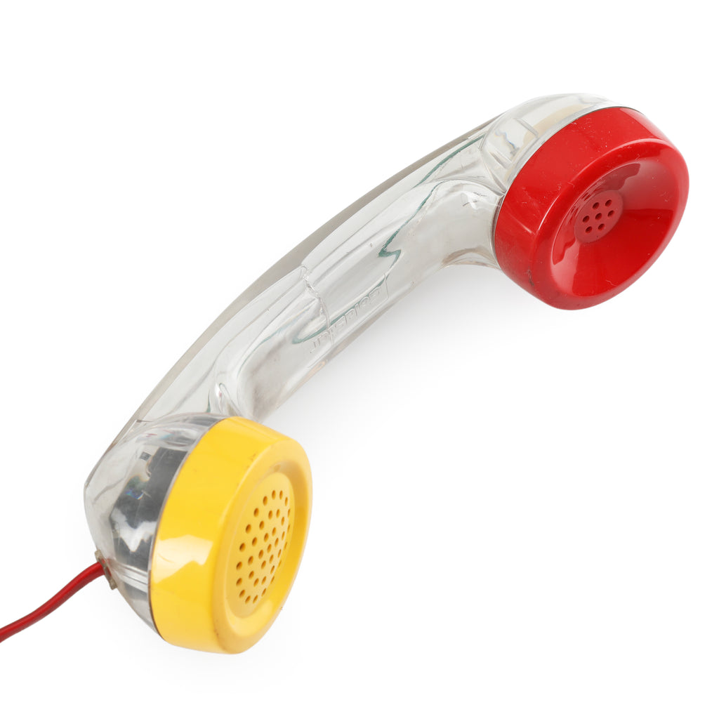 Clear Plastic Push-Button Telephone with Red Coiled Cord