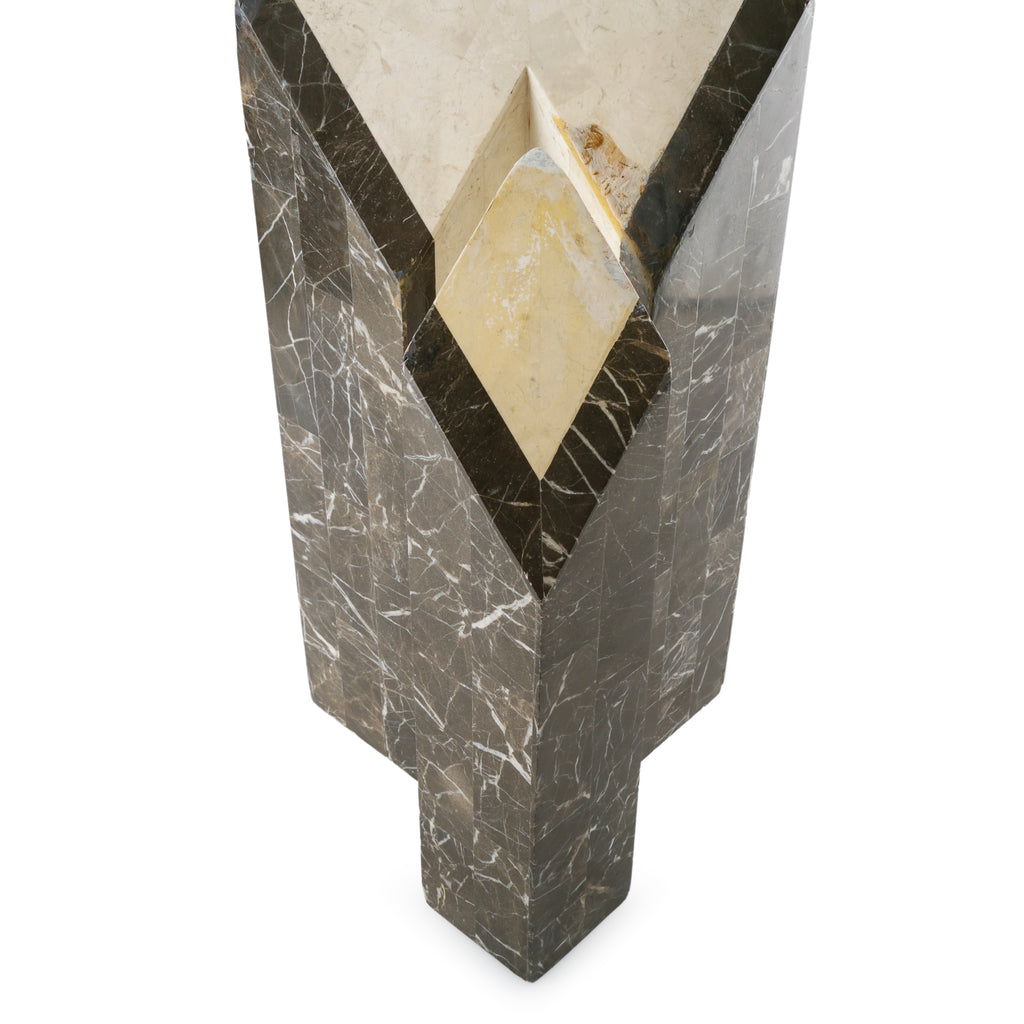 Brown and Cream Marble Geometric Angular Sculpture