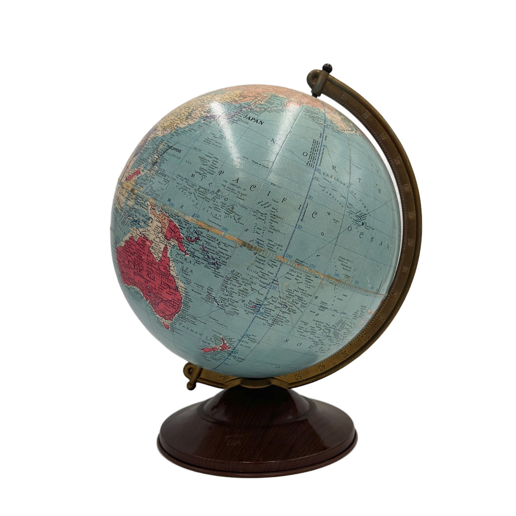 Vintage Blue World Globe with wood base