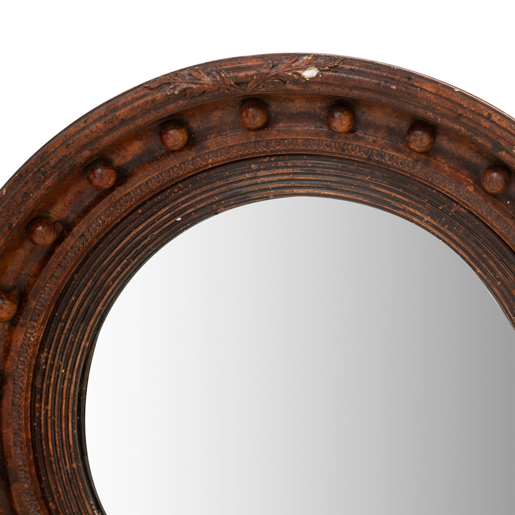 Dark Brown Wood Round Convex Mirror