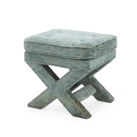 Tufted Teal X-Base Ottoman