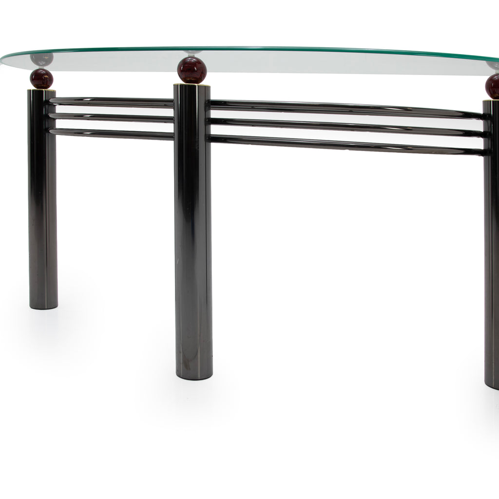 Dark Metal and Glass Semi-Circular Console Table