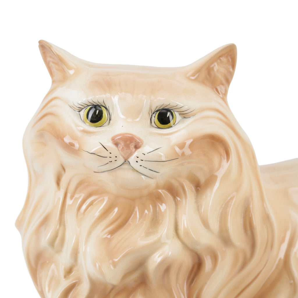Cream Glazed Ceramic Cat Figurine