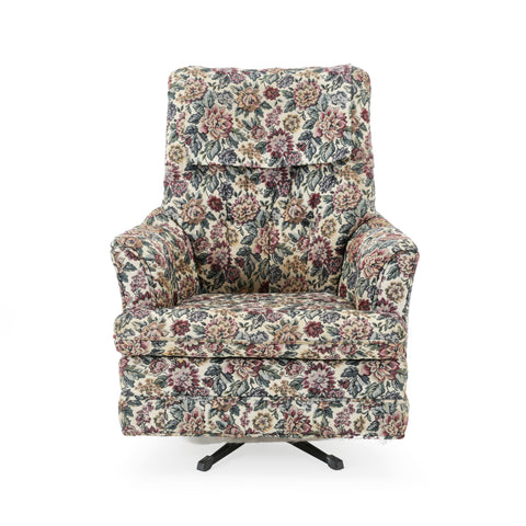 Beige Floral Tapestry Upholstered Armchair