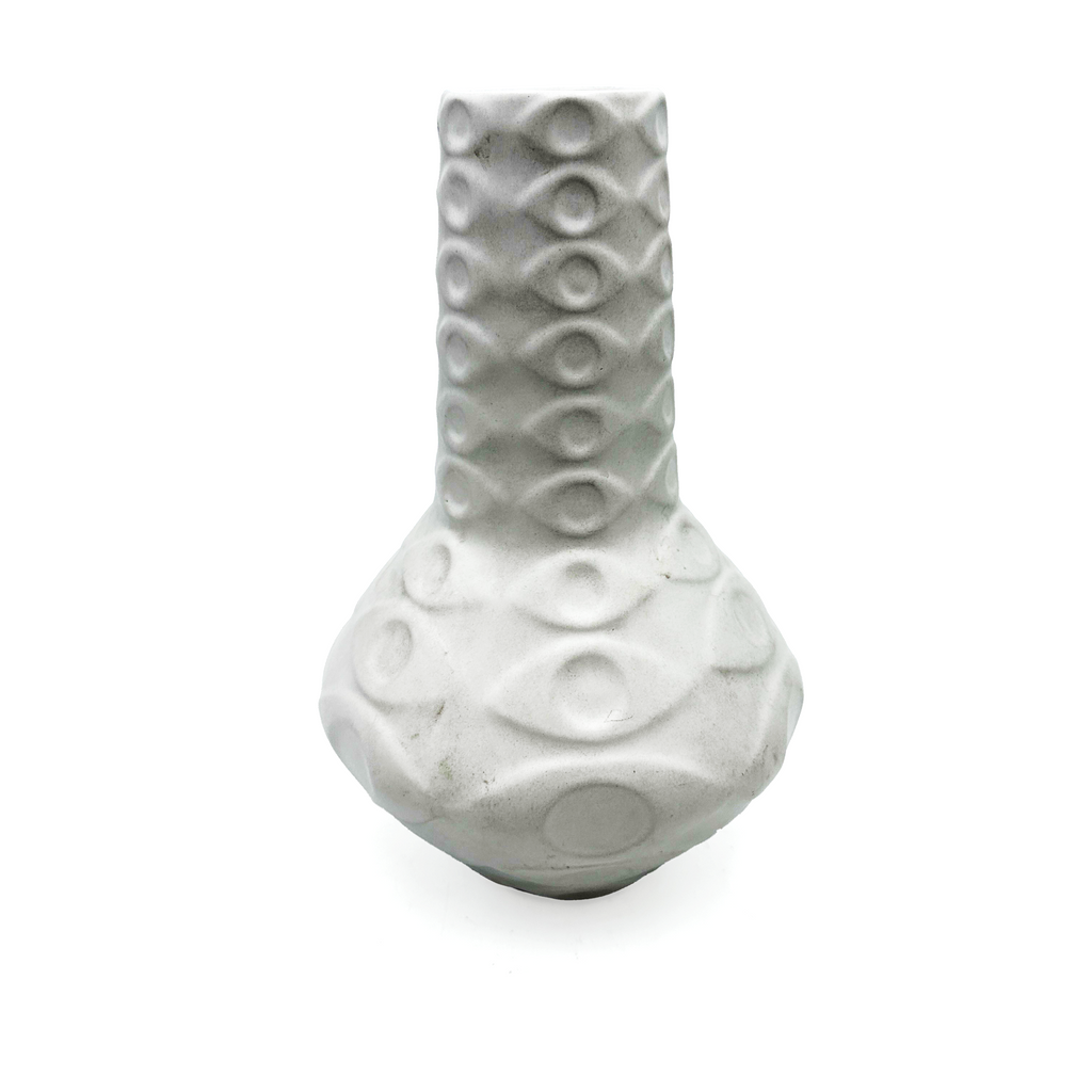 Distressed White Ceramic Eye Vase