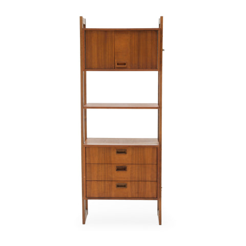 Wood Bookcase with Sliding Cabinet and Drawers
