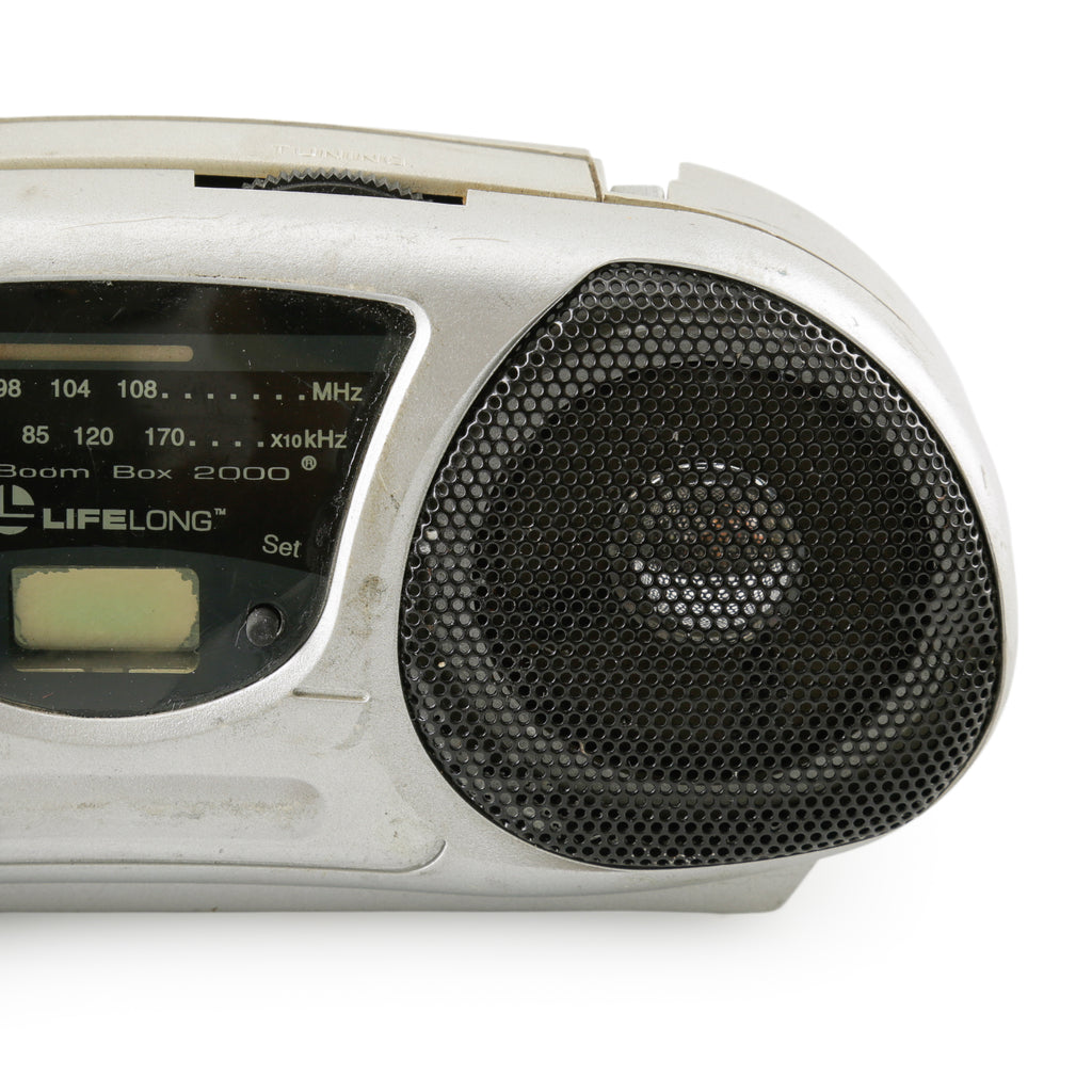 Silver Portable Boombox with Cassette Player