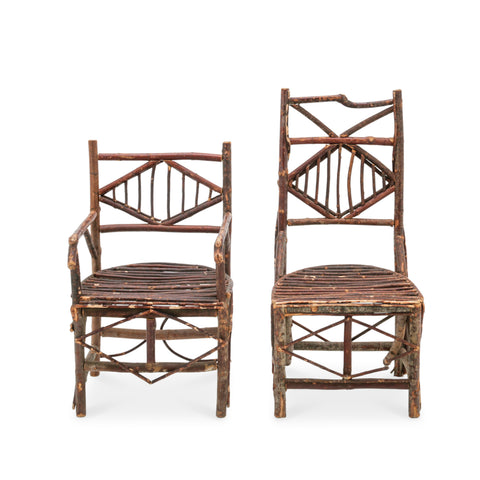 Dark Brown Rustic Twig Armchairs