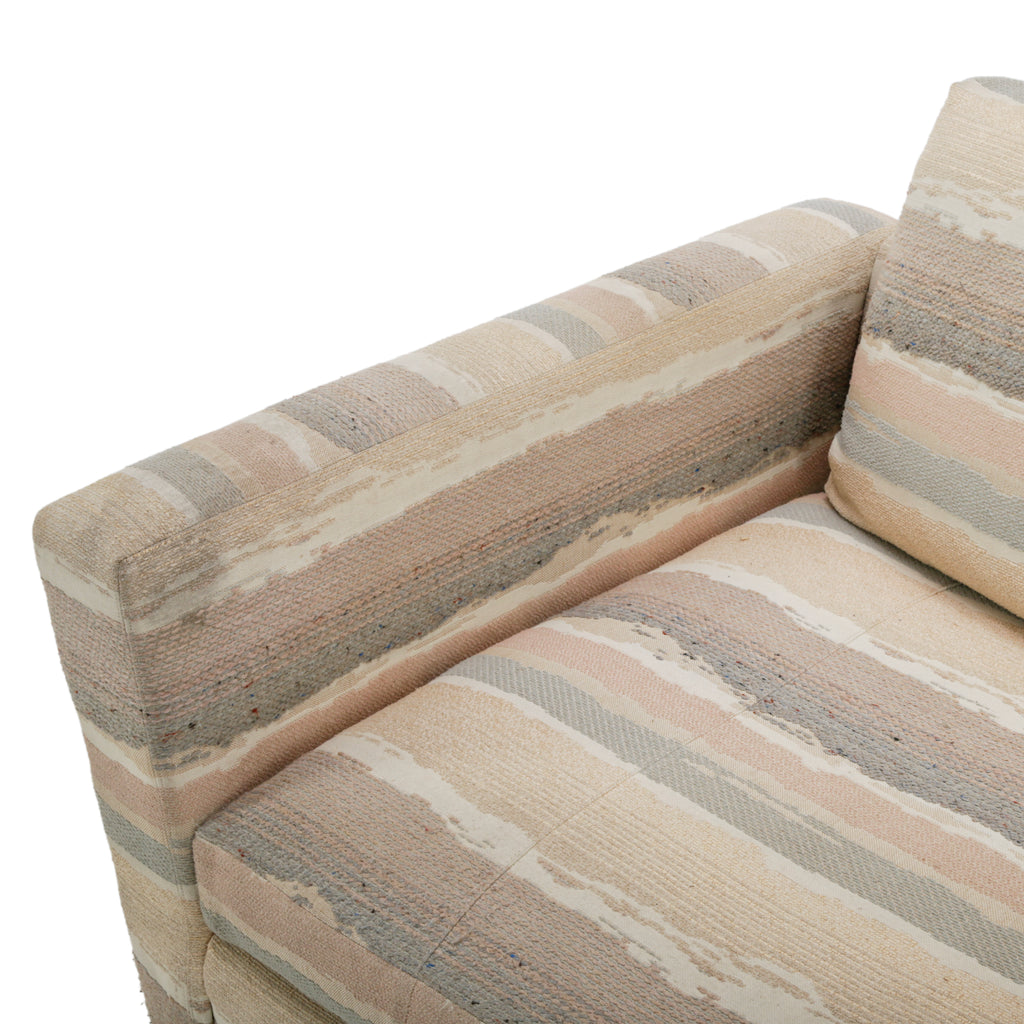 Muted Striped Upholstered Sofa with Wide Arms