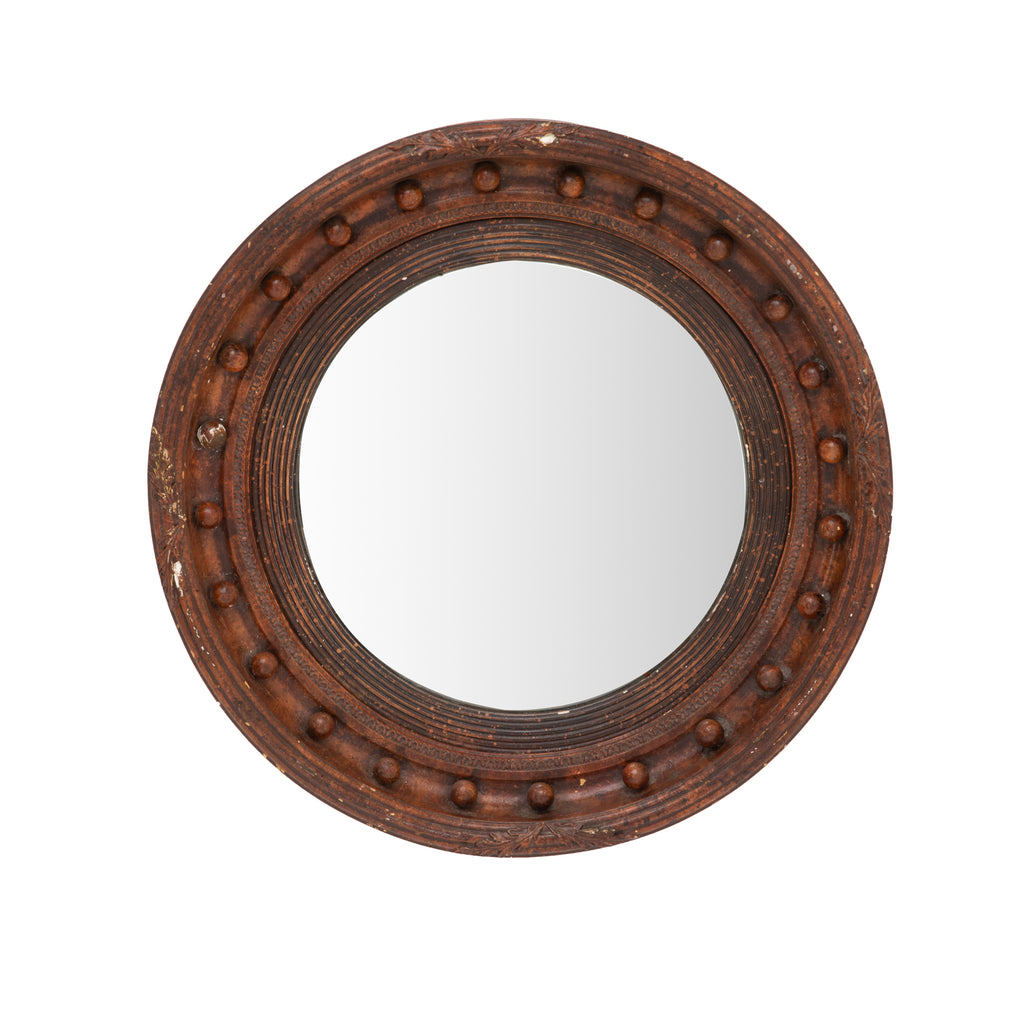 Dark Brown Wood Round Convex Mirror
