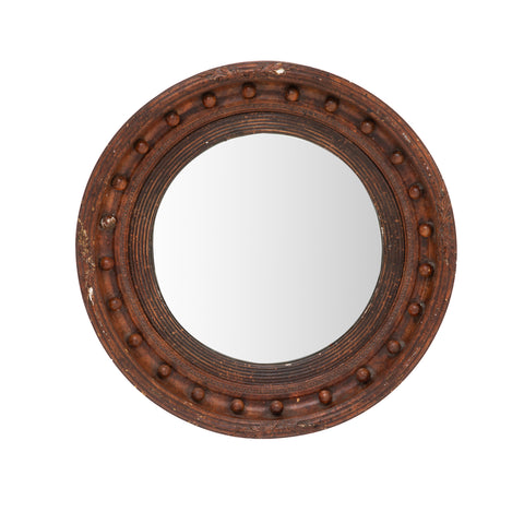 Dark Brown Wood Round Convex Mirror