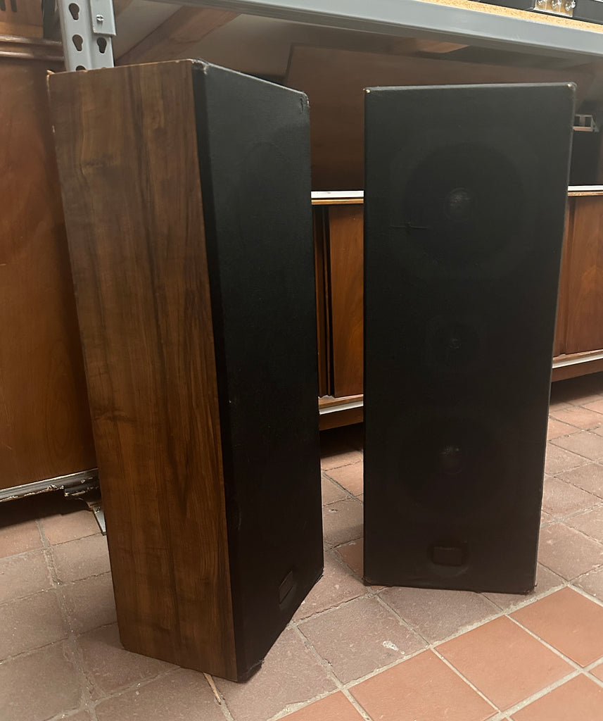 Brown Wood Speakers Pair - 33" H