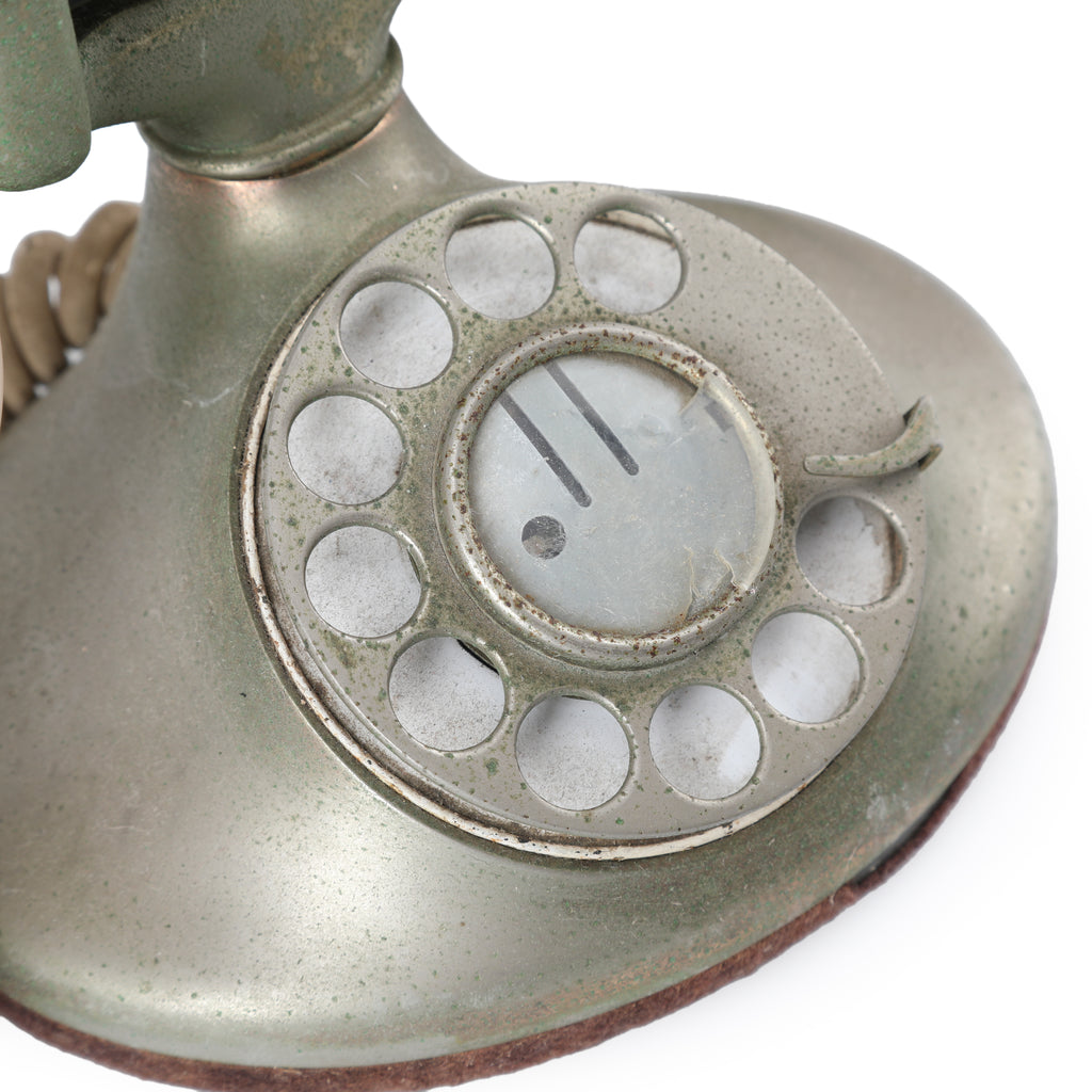 Sage Green Metal Rotary Desk Telephone with Black Handset