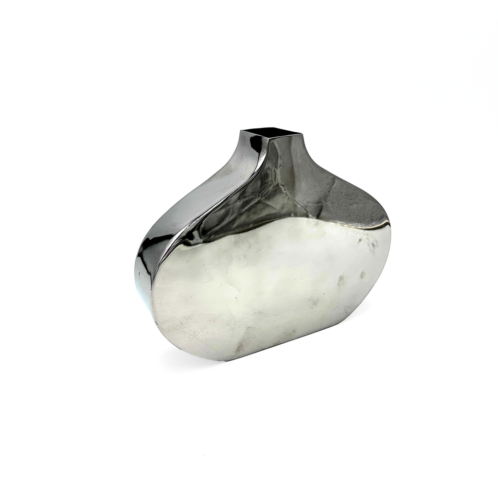 Silver/Chrome Flattened Organic Shaped Vase