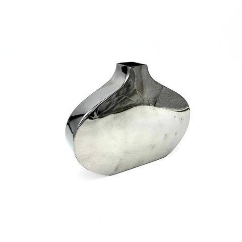 Silver/Chrome Flattened Organic Shaped Vase