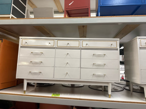White and Gold Highboy Full Dresser