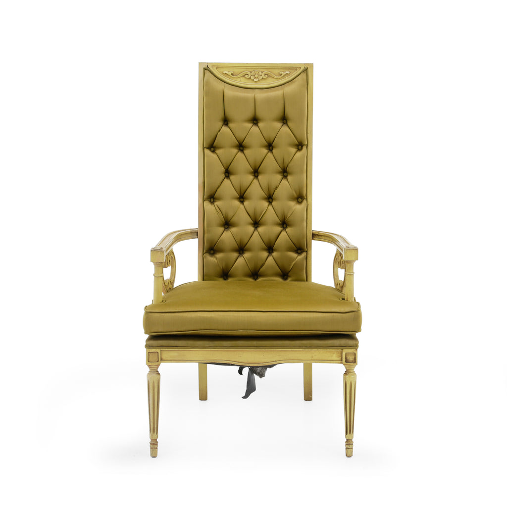 Gilded Wood High-Back Tufted Chartreuse Armchair