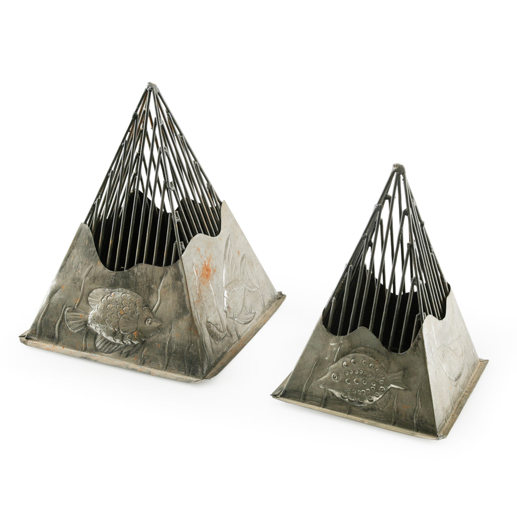 Fish Embossed Silver Metal Pyramids