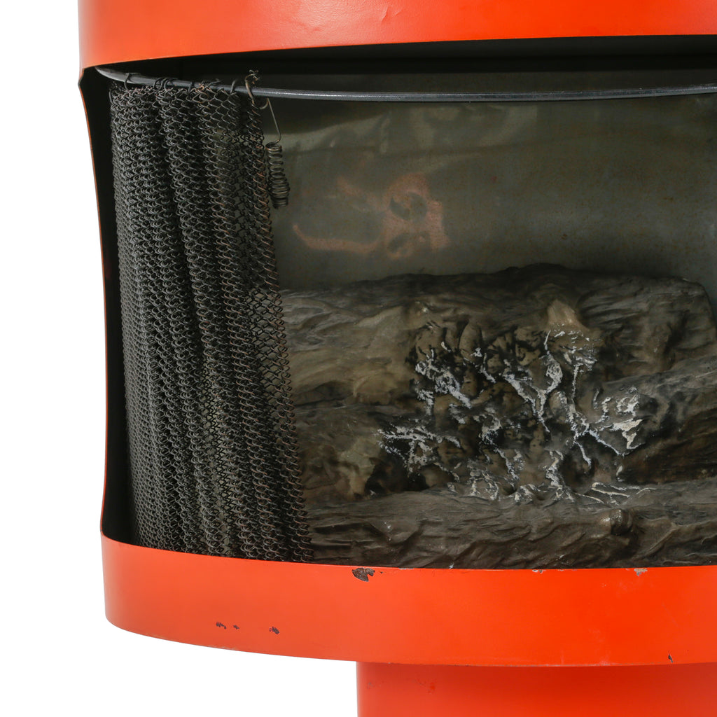 Orange Metal Fireplace with Chain Mesh Curtain
