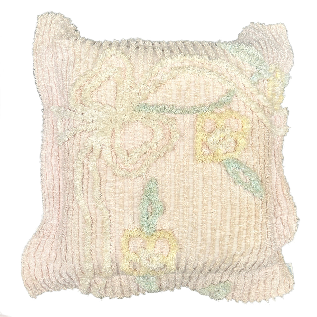 Vintage Pastel Pink Tufted Chenille Floral Throw Pillow