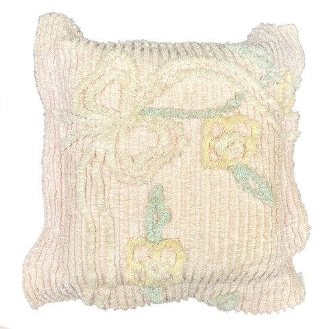 Vintage Pastel Pink Tufted Chenille Floral Throw Pillow