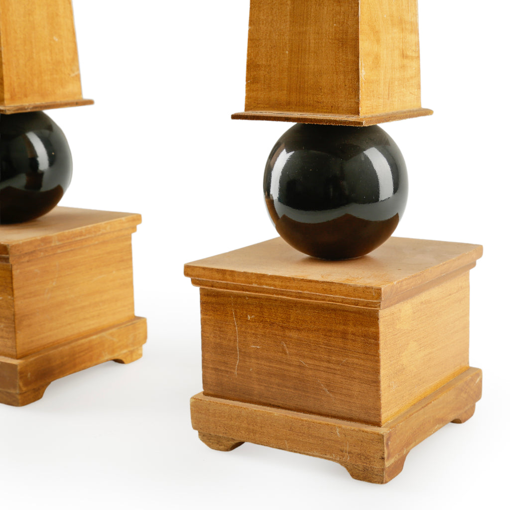 Blonde Wood and Glossy Black Sphere Obelisk