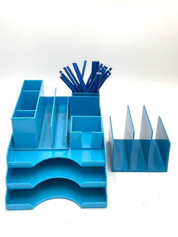 Blue Plastic Desktop Office Organizer Set #1