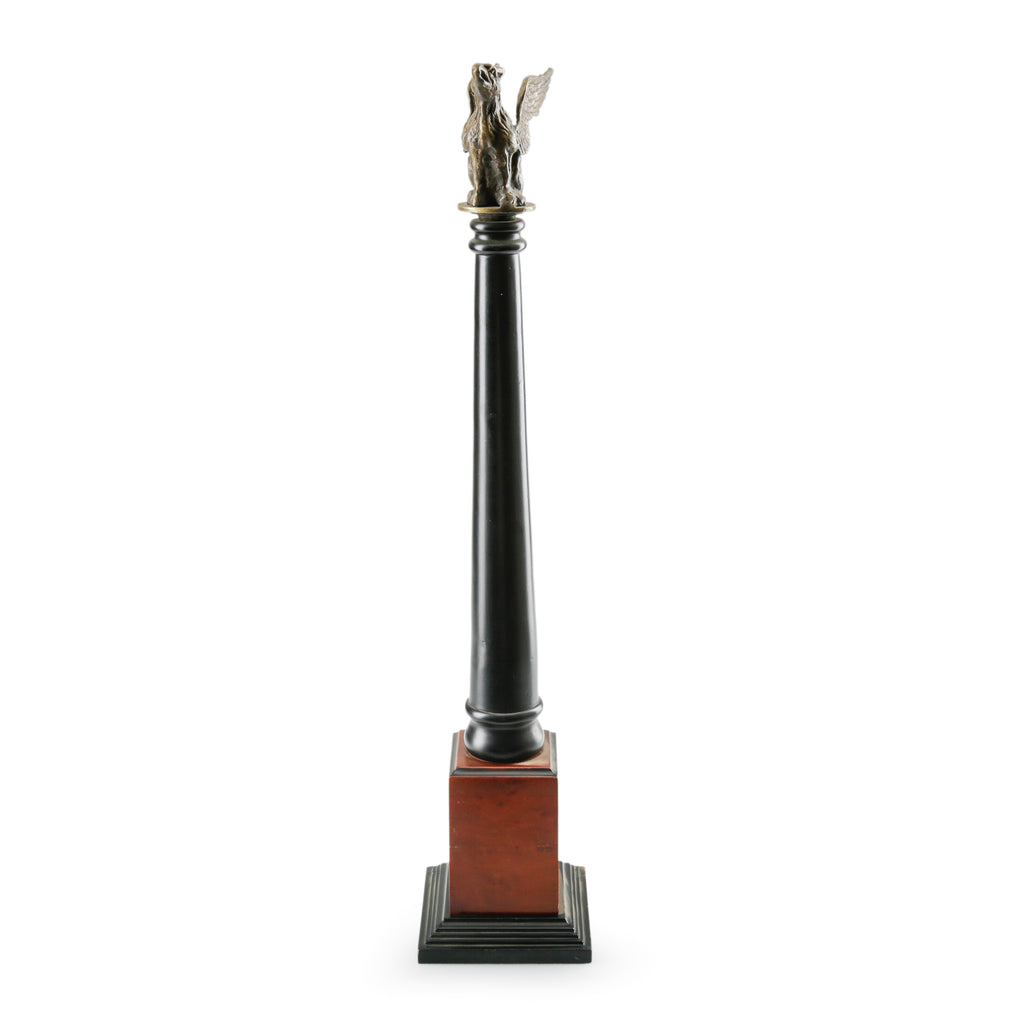 Bronze Griffin Topped Black and Wood Obelisk