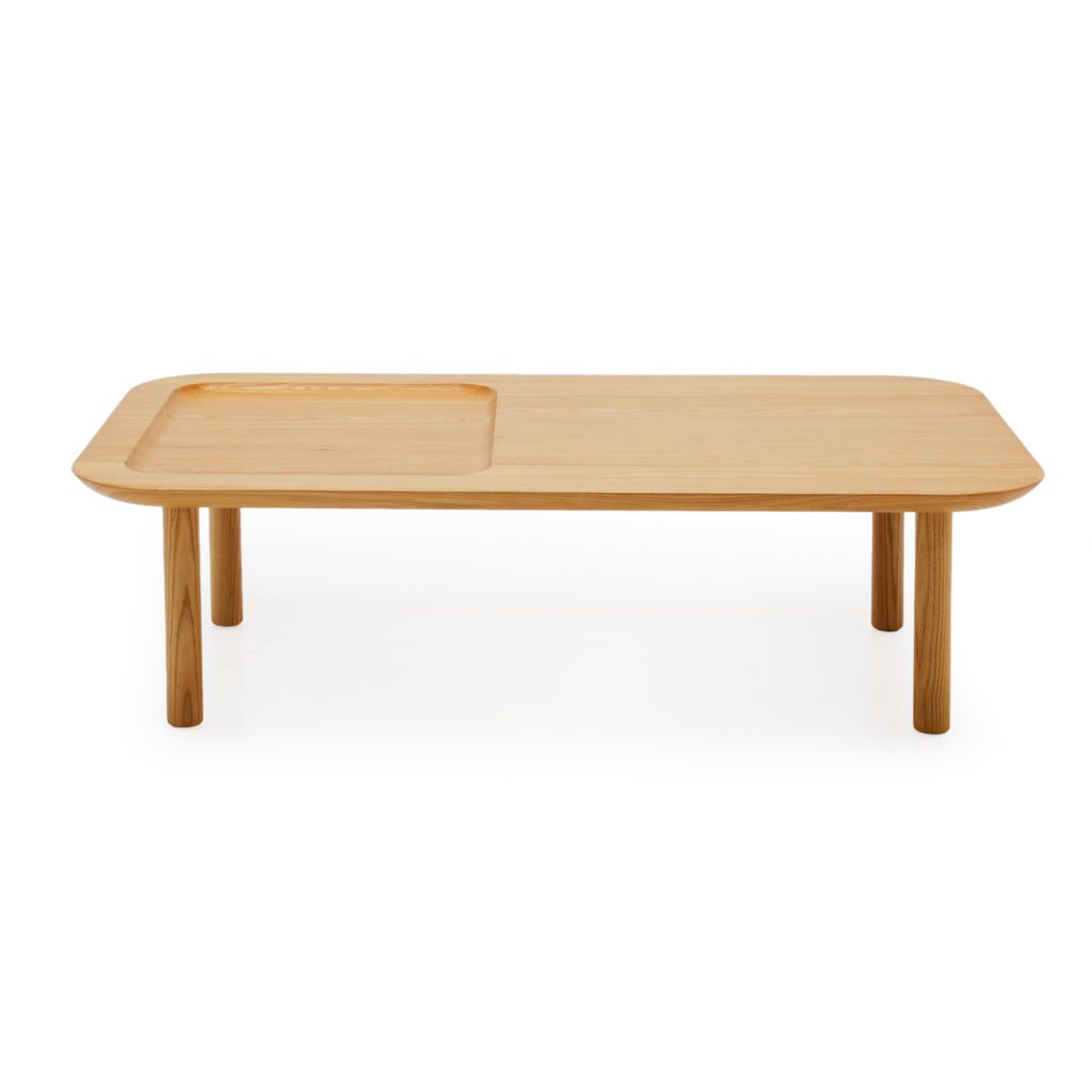Natural Oak Wood Rectangular Coffee Table with Recessed Tray