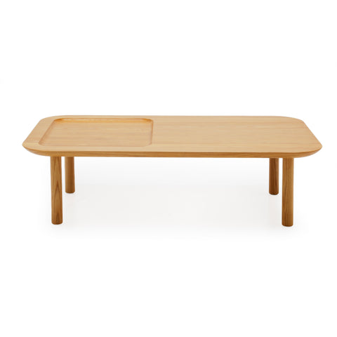 Natural Oak Wood Rectangular Coffee Table with Recessed Tray