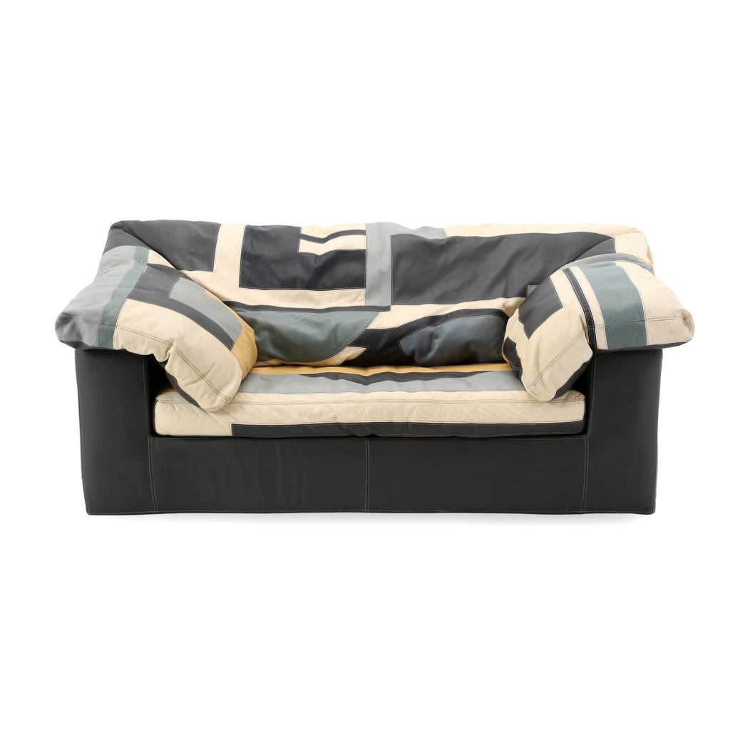 Leather Patchwork Color Block Loveseat