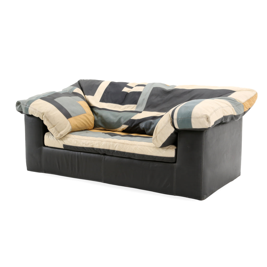 Leather Patchwork Color Block Loveseat
