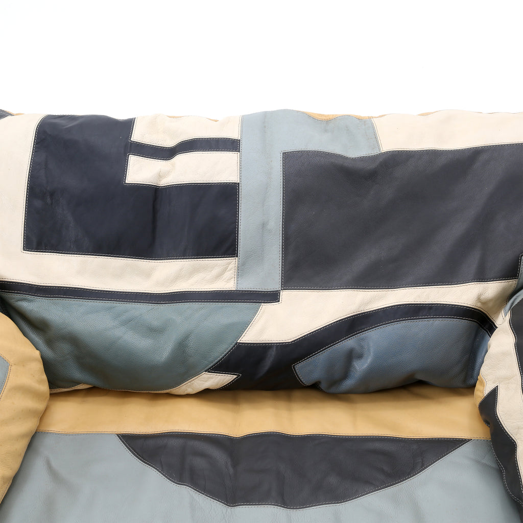 Leather Patchwork Color Block Loveseat
