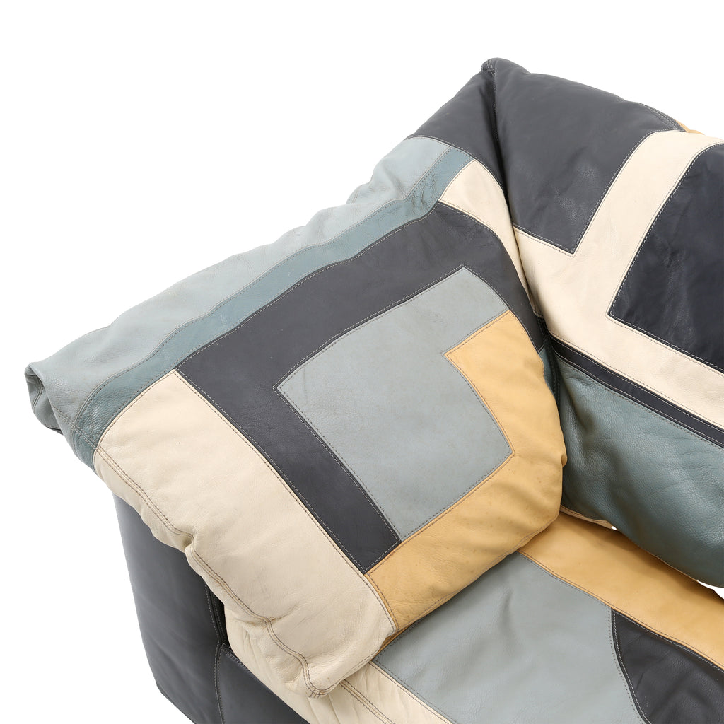 Leather Patchwork Color Block Loveseat