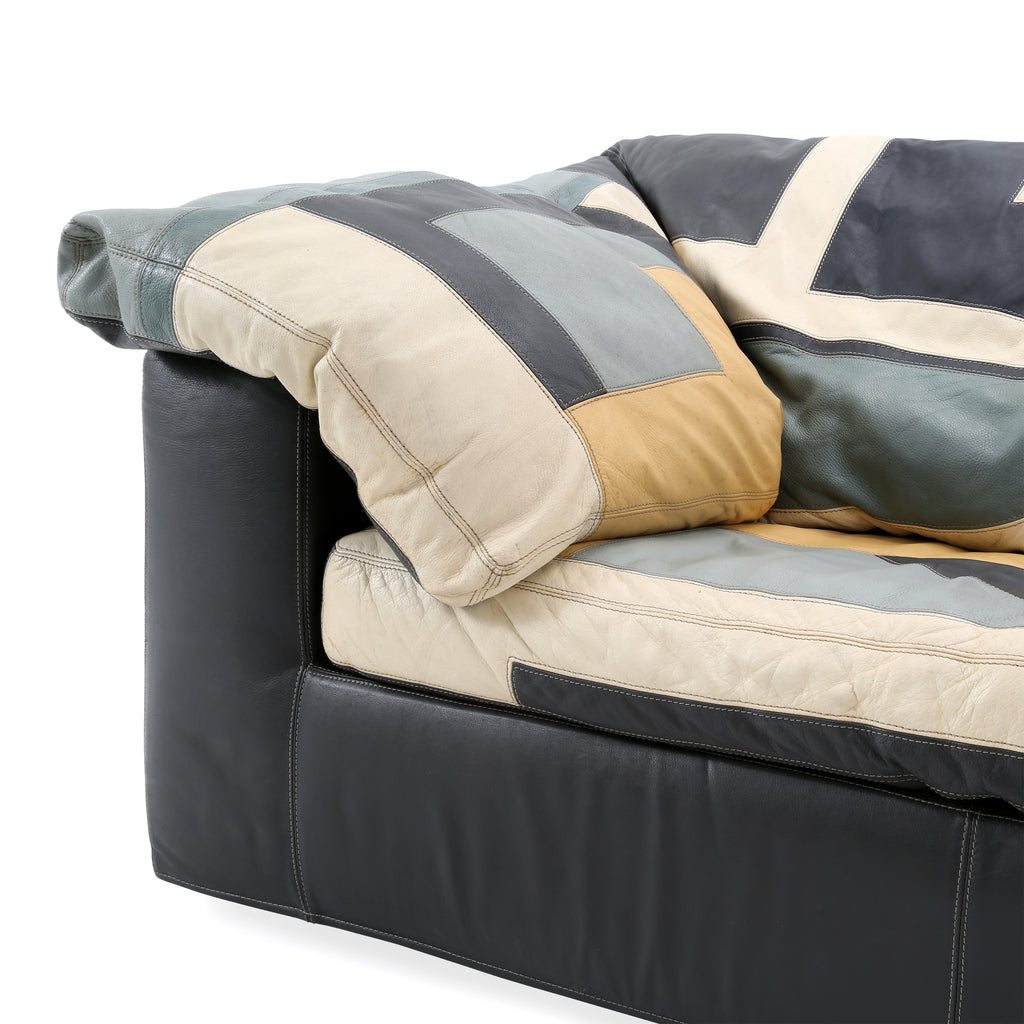Leather Patchwork Color Block Loveseat