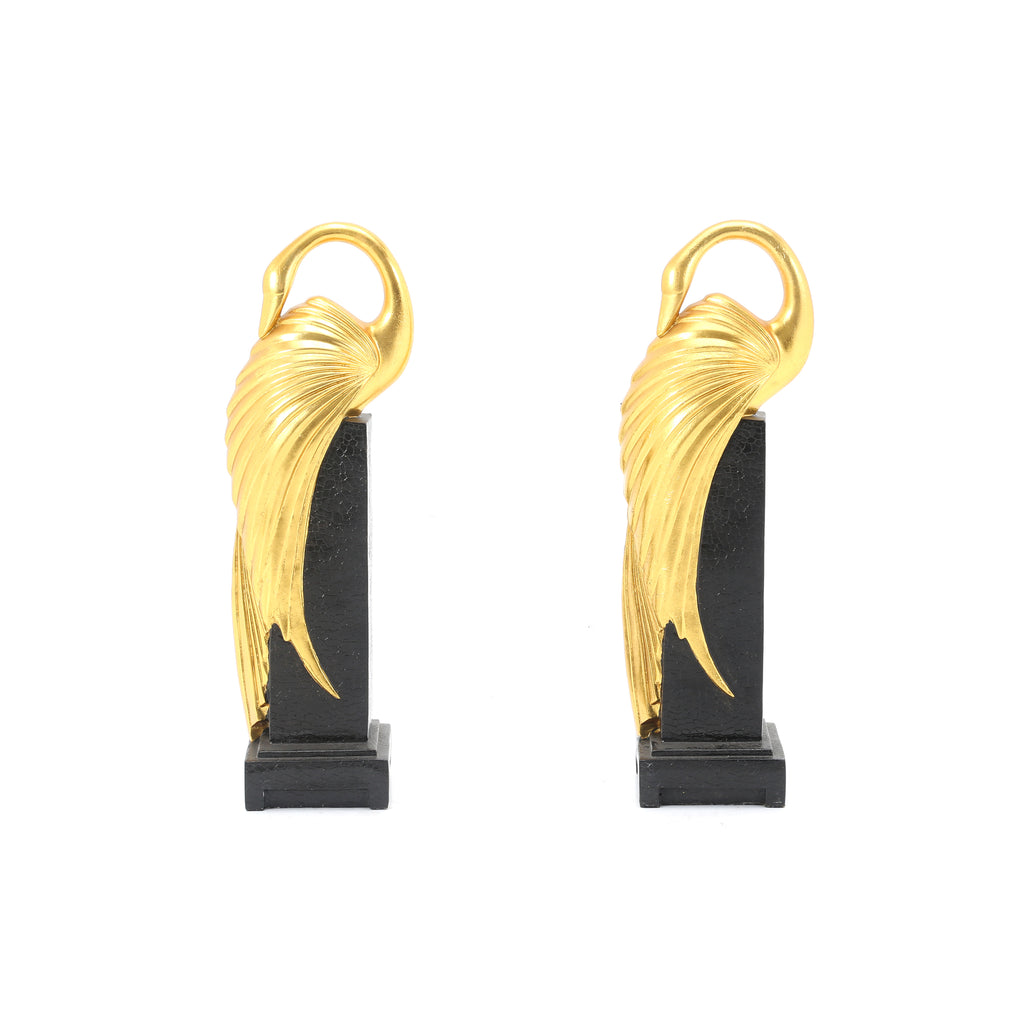 Gold / Black Crane Sculpture on Pedestal