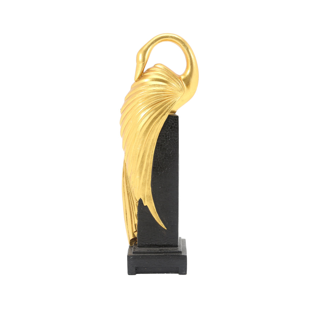 Gold / Black Crane Sculpture on Pedestal