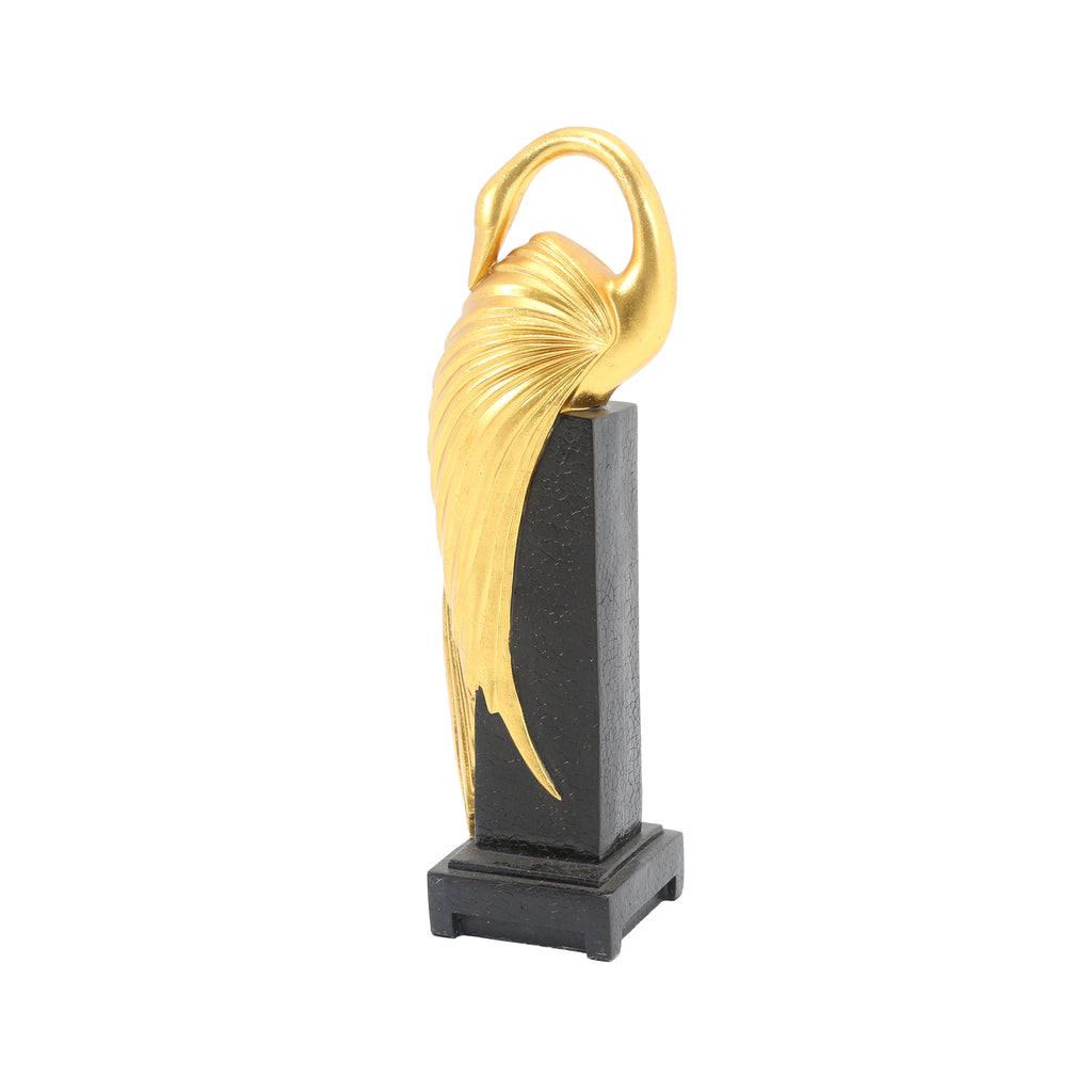 Gold / Black Crane Sculpture on Pedestal